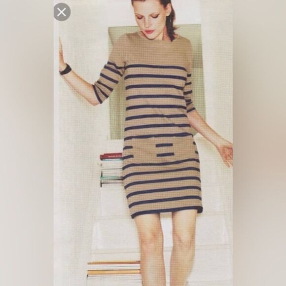Boden Tan/Navy Striped Breton Knit Dress - Picture 2 of 8
